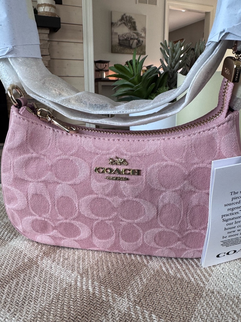 NEW Coach Pink Signature Pink Denim Shoulder/Crossbody Bag with Gold Hardware